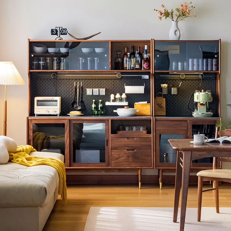 

Black walnut side cabinet, solid wood rock slab wine cabinet, integrated tea locker against the wall