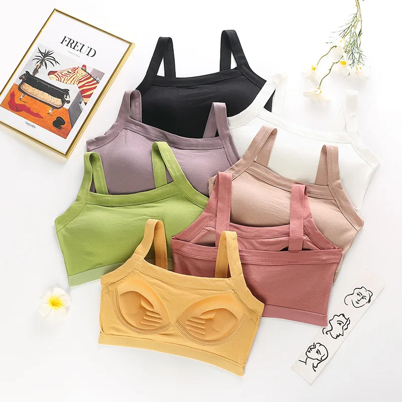 Women's Cotton Underwear Sports Seamless Bra with Wide Shoulder Straps for Side Boobs Push Up Lingerie FemaleYoga Bralette