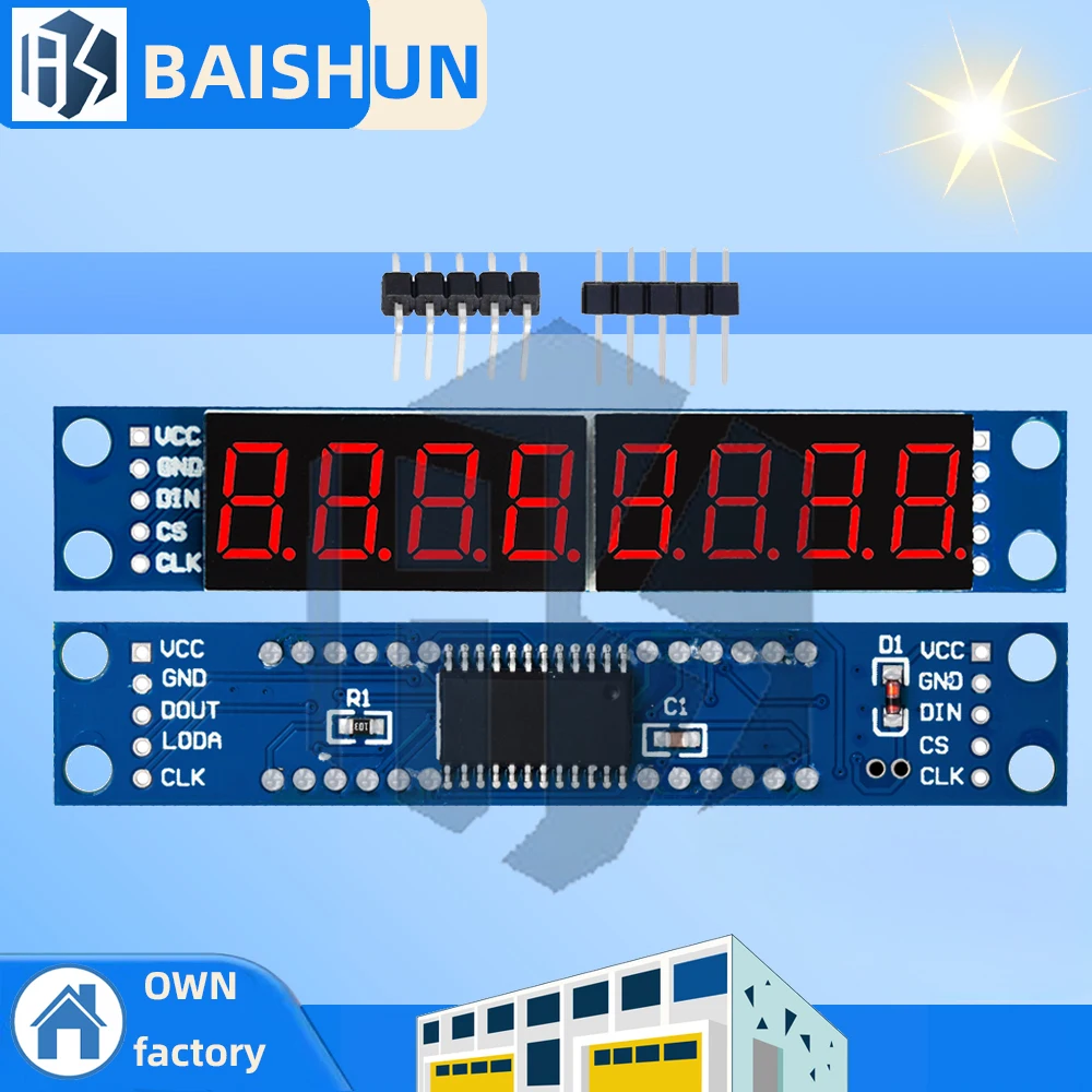 BAISHUN MAX7219 CWG 8-Digit Digital Tube Display Control Module Red Three IO for Arduino