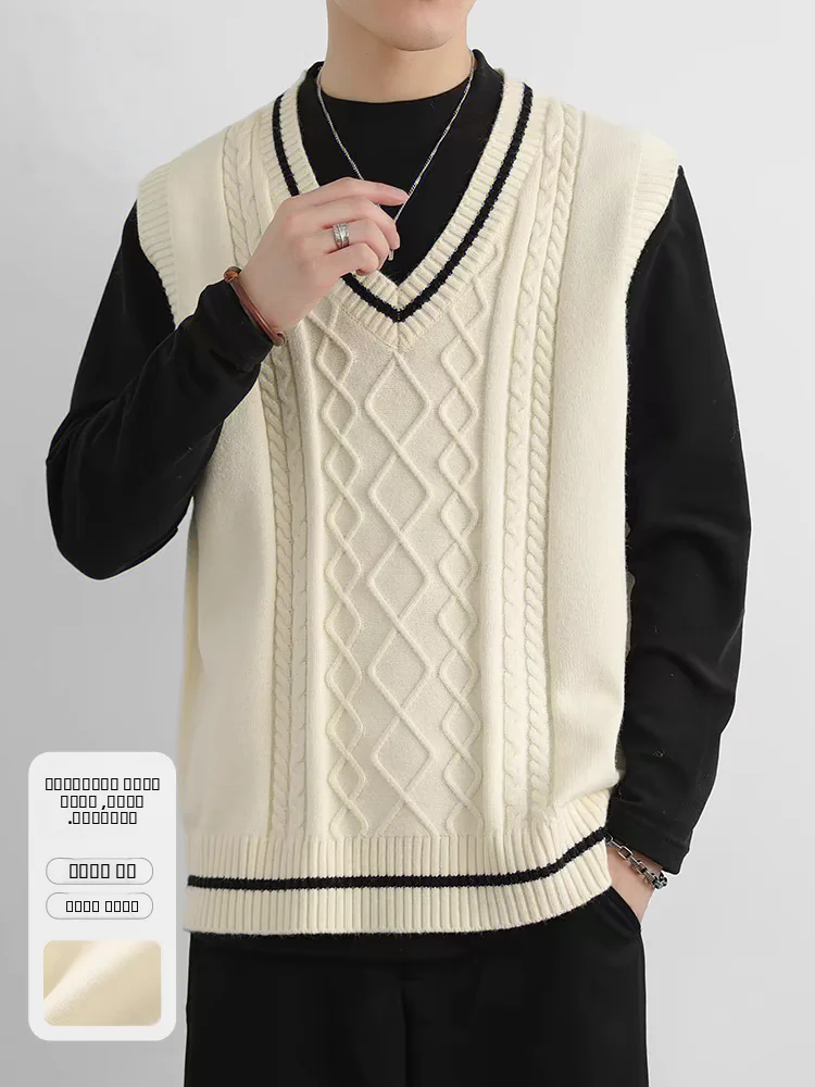 

Вязаный жилет-свитер с V-образным вырезом в американском ретро-стиле, свободного кроя, для пар, повседневный, свободный крой, несезонный