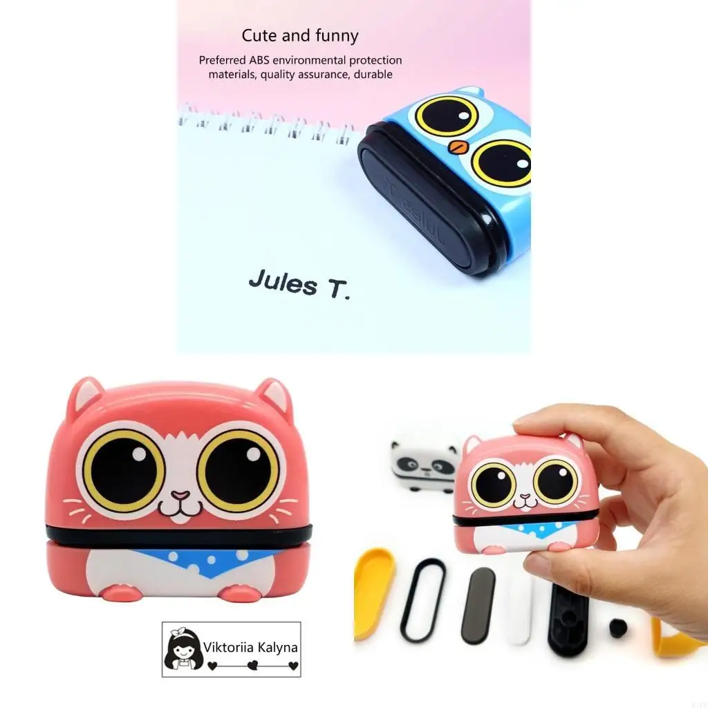 E1PF Cartoon Pattern Name Stamp, Name Stamp, 4 Colors Name Stamp Kits