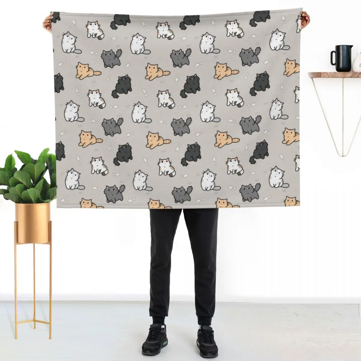 Kittens and fish pattern Throw Blanket Hairys Heavy Blankets For Baby Bed For Baby manga Blankets