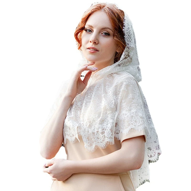 Woman Lace Trim Sheer Shawl for Wedding Church Summer Travel Body Cool Breathable Shawl with Hoodie Hot Weather Supplies