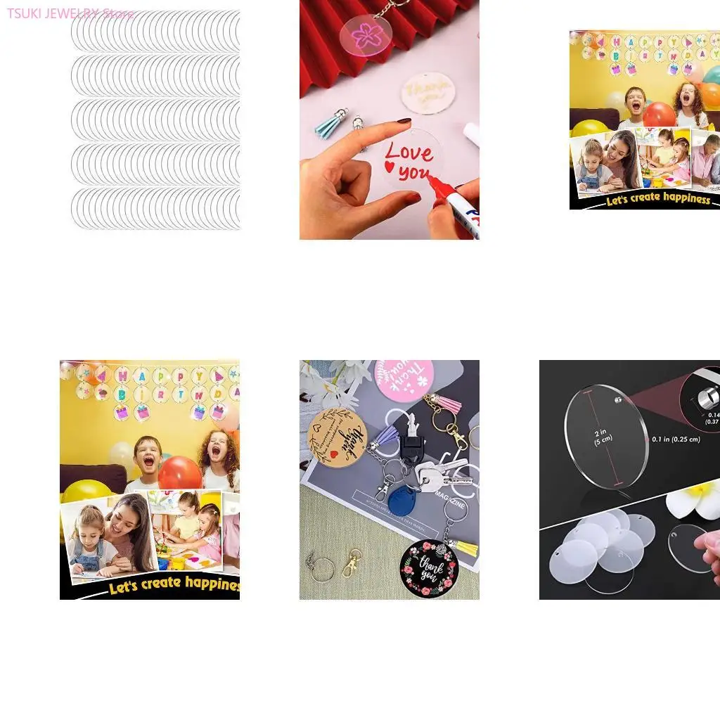 

62KE 200 шт. акриловый брелок, пустой круглый орнамент, небольшой подарочный брелок, оптом