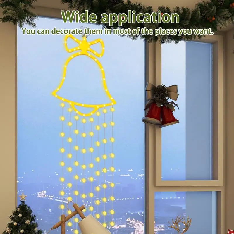 

Christmas Window Hangable Lights Christmas Bell Curtains Lights Hangable Christmas Window Lights Decorations With 8 Modes