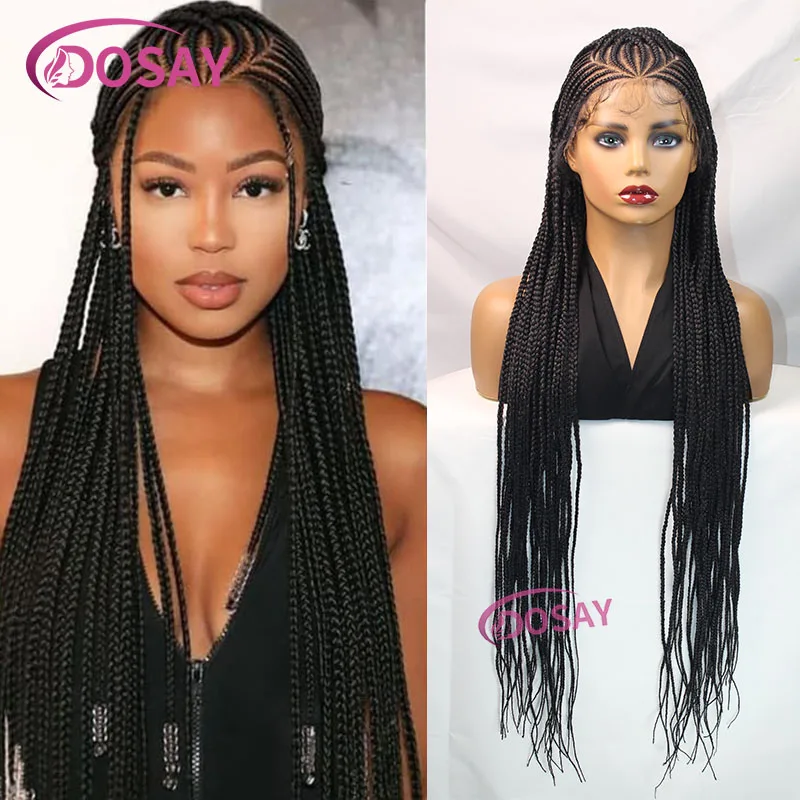 36 "สังเคราะห์วิกผมลูกไม้เต็ม Glueless Braided Wigs สําหรับผู้หญิงสีดํา Knotless กล่อง Cornrow Braids วิกผมลูกไม้สวมใส่ Go Braiding ผม