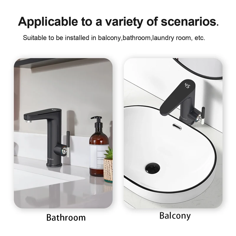 Briwellna 가정용 전기 온수기 온수 수도꼭지, 탱크리스 가이저, 대야 탭, 2 in 1, 220V