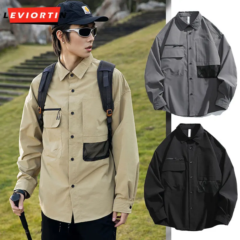 Men's Outdoor Functional Workwear Shirts Spring Autumn Japanese Loose Versatile Button Down Shirt