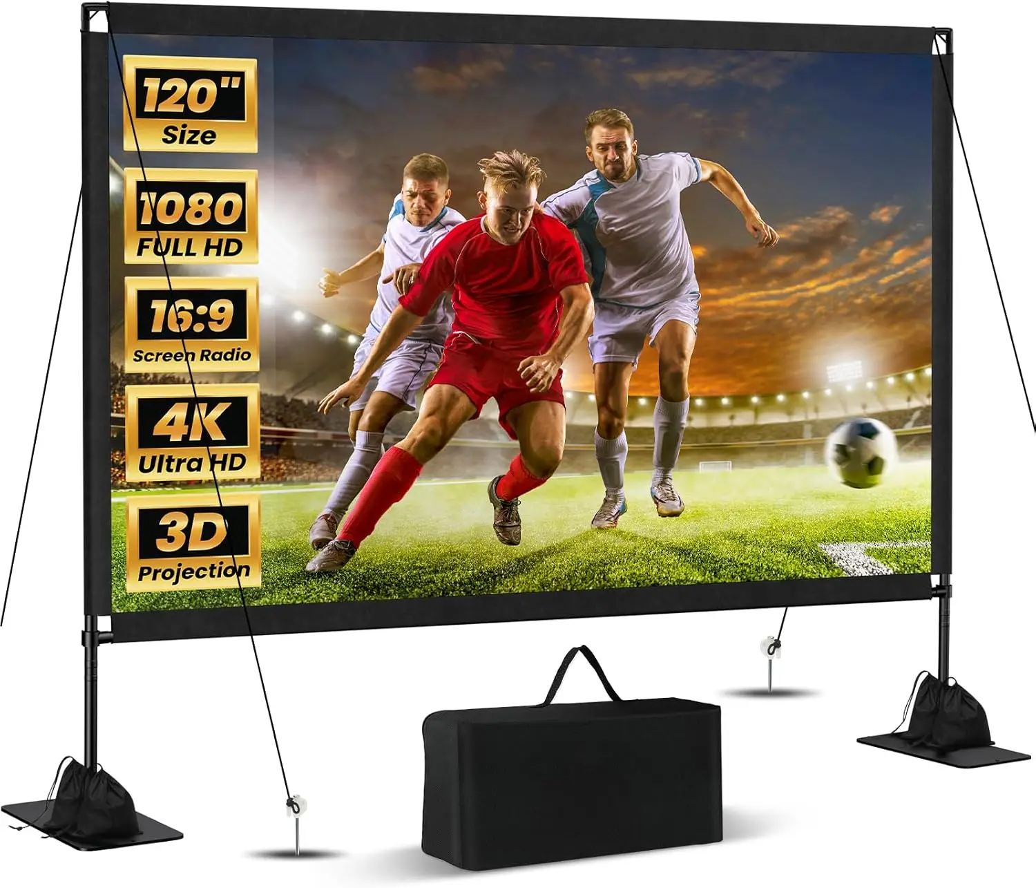 

Portable Projector Screen with Stand: 120in 4K HD for Outdoor Camping and Backyard Theater