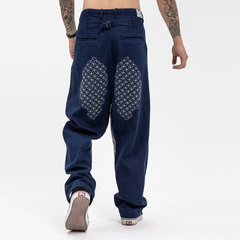 Japanese Fashion Kapital Hirata Hohiro Embroidered Casual Printed Pants Trend Versatile Vintage Loose Jeans Men Trousers