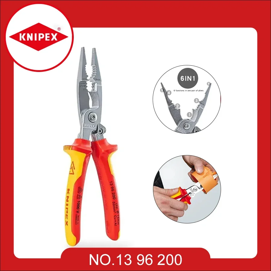 

KNIPEX 1396200 Pliers for Electrical Installation VDE-Tested with Opening Spring Insulated Plier Cutting Crimping Stripping