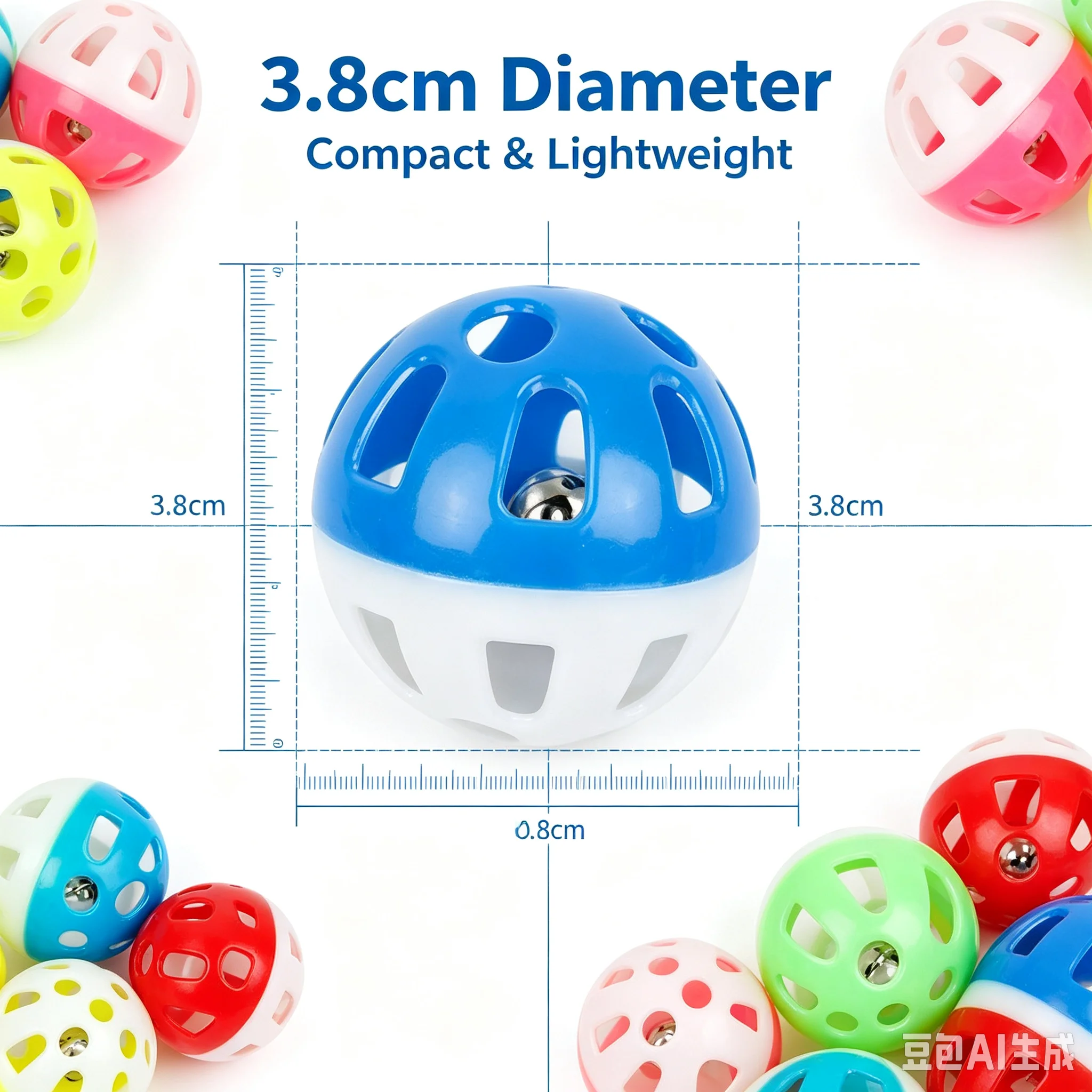 12pcs random colors Hollow out plastic bell cat toy ball, colorful sound making bell ball, cat chasing interactive cat toy
