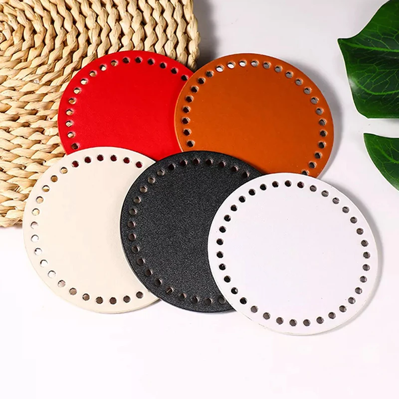 محبوك حقيبة مستديرة القاع بولي Leather حقيبة جلدية أسفل اليدوية أسفل مع ثقوب DIY بها بنفسك حقيبة كروشيه الملحقات السفلية #3