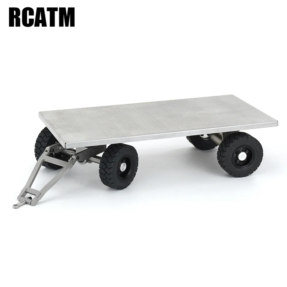 High Quality Metal Double Axle Trailer For 1/14 RC Forklift Truck 1/10 RC Crawler TRX4 TRX6 SCX10 DIY