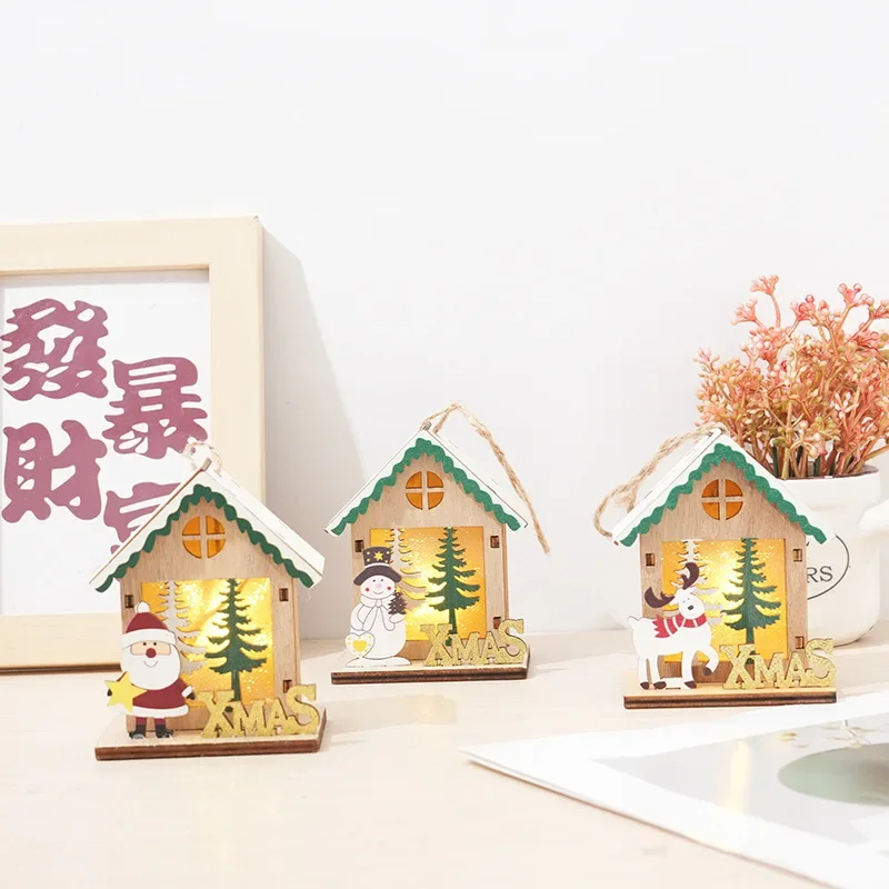 Hot Sale Christmas Wooden House Hanging Ornament for Christmas Decoration