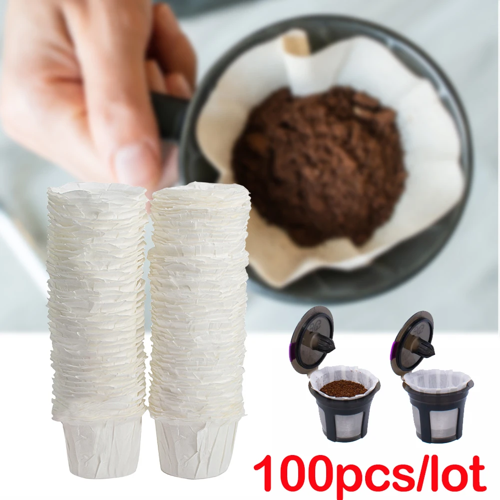 100/200Pcs Coffee Filter Papers Replacement White Coffee Paper Pod Disposable K Cup Filters Coffee Paper Pods for Keurig 1.0 2.0