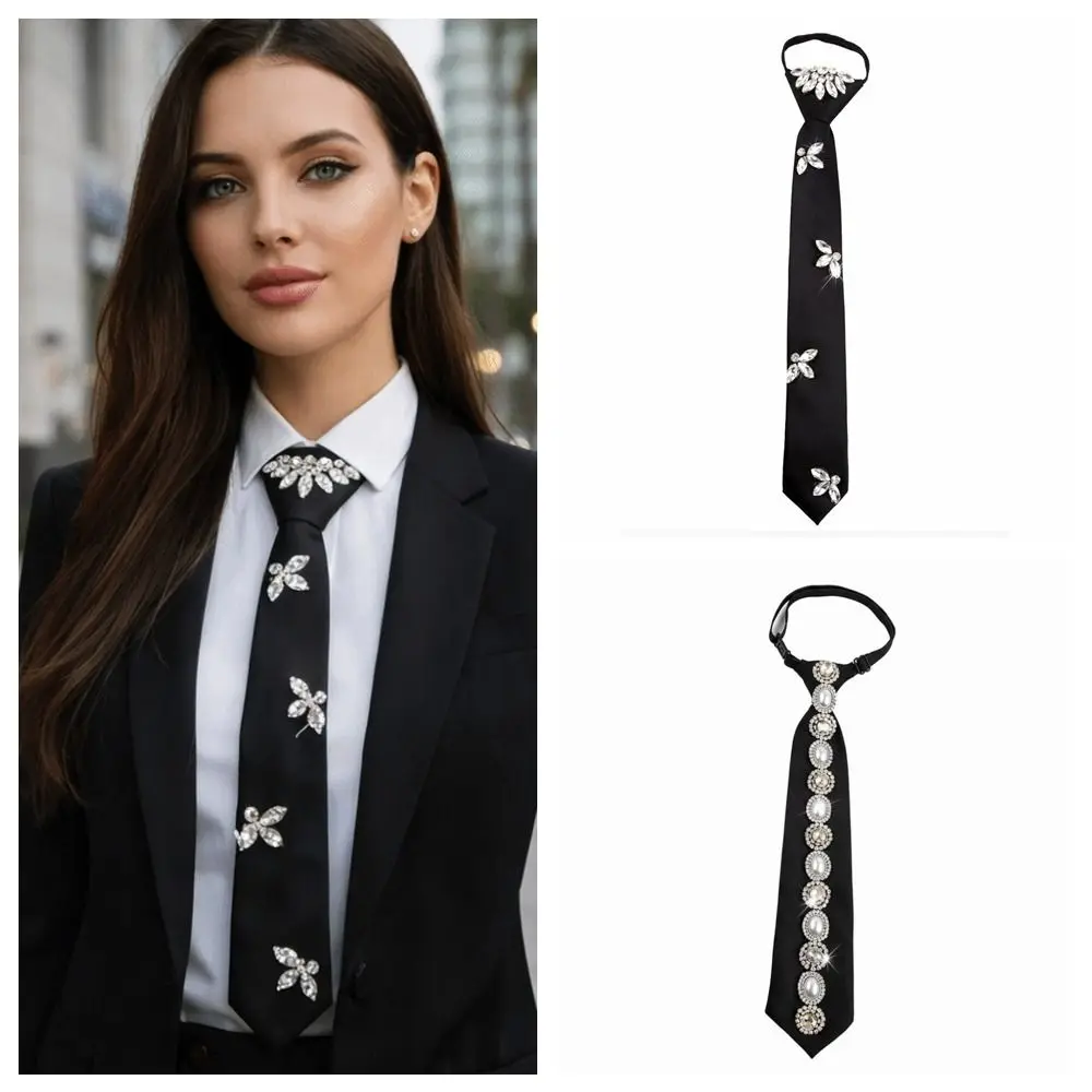 Temperament Korean Style Rhinestones Tie Black Academic Style Long Necktie Sparkly JK Decoration Shirt Tie Students