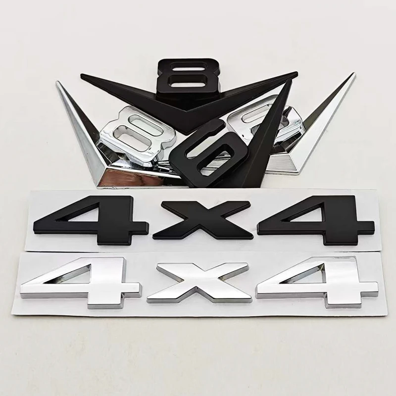 3D Metal Chrome Black Car Styling Logo V6 V8 4X4 Rear Trunk Fender Badge Emblem Sticker For JEEP BMW Audi Ford Nissan Accessory