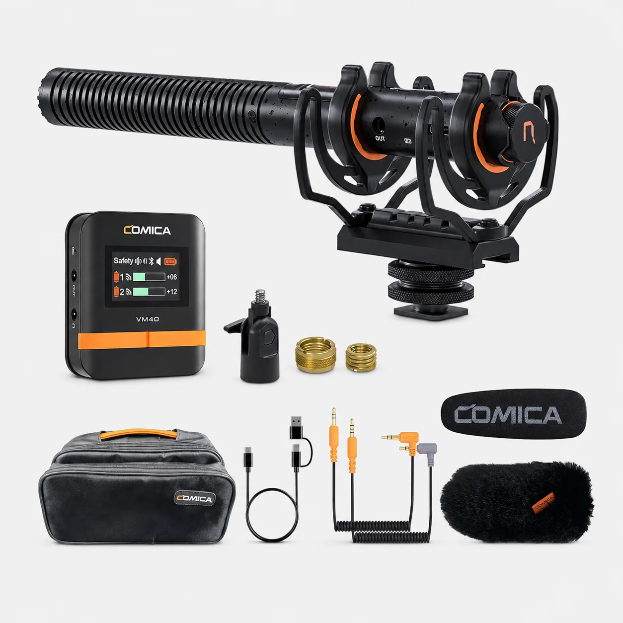 COMICA VM40 2.4G Super Cardioid Dual-Channel Wireless Shotgun Microphone,Wired and Wireless dual modes, for Camera/Smartphone/PC