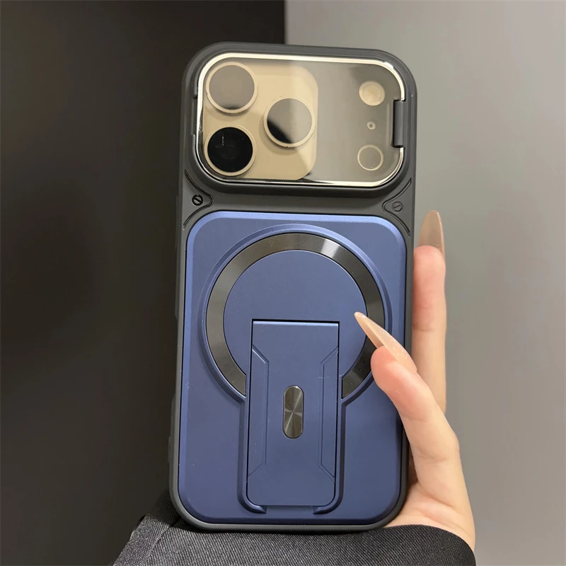 Fold Stand Magnetic Armor Case for iPhone 17 Air 16 15 14 Plus 13 12 11 Pro Max For Magsafe Camera Holder Lens Protection Cover