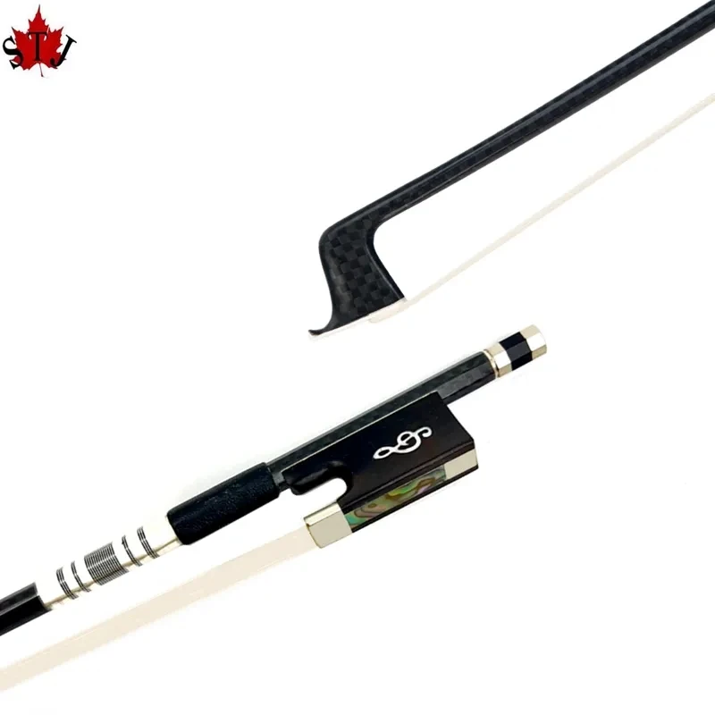 

1pcs black plaid Grid golden Silk Braided carbon Fiber 4/4 violin fiddle bow, Siberia White/black horsehair horsetail