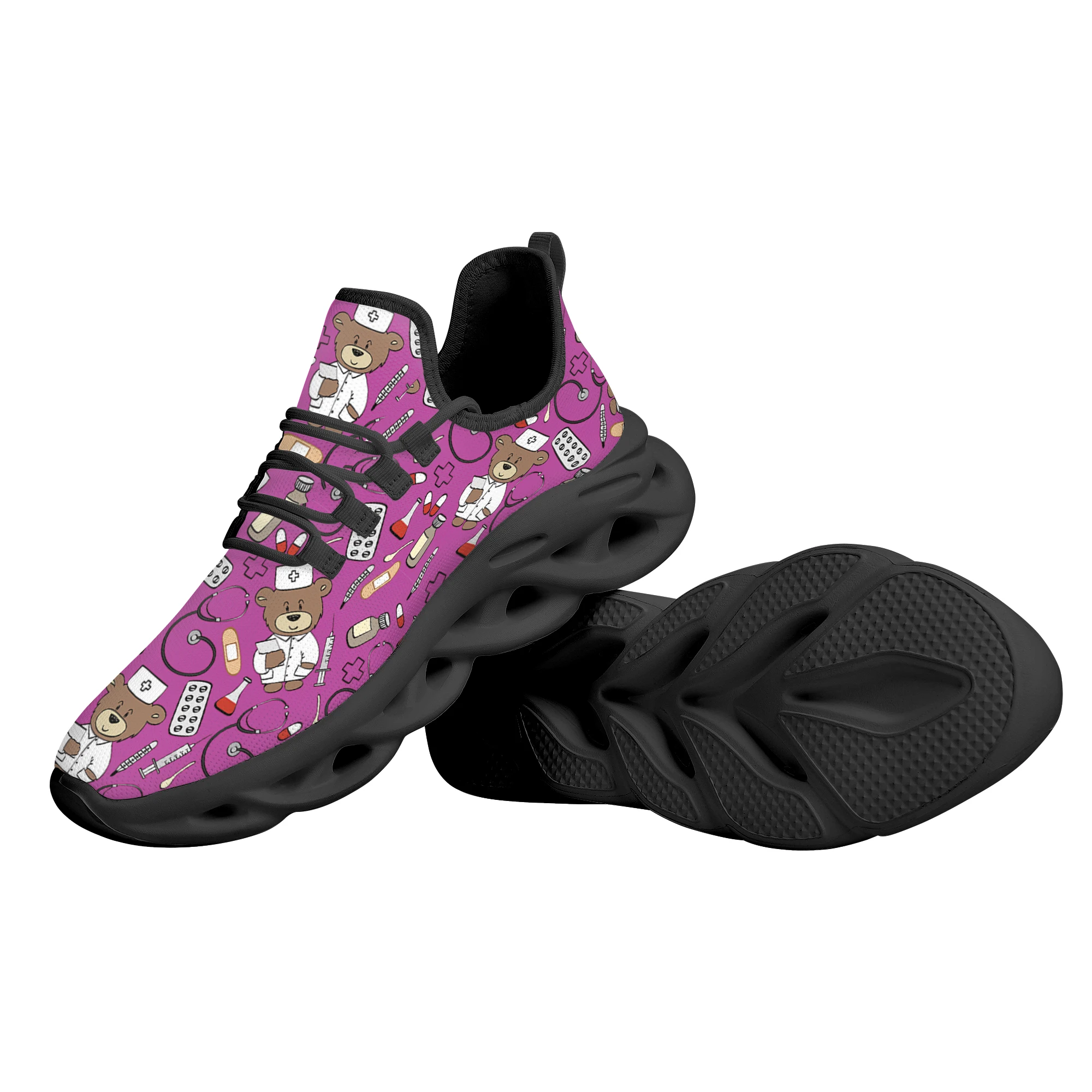 INSTANTARTS Black White Blue Nurse Bear Women's Wear-resistant Sneakers Casual Spring Ladies Flat Footwear Zapatillas Mujer 2022