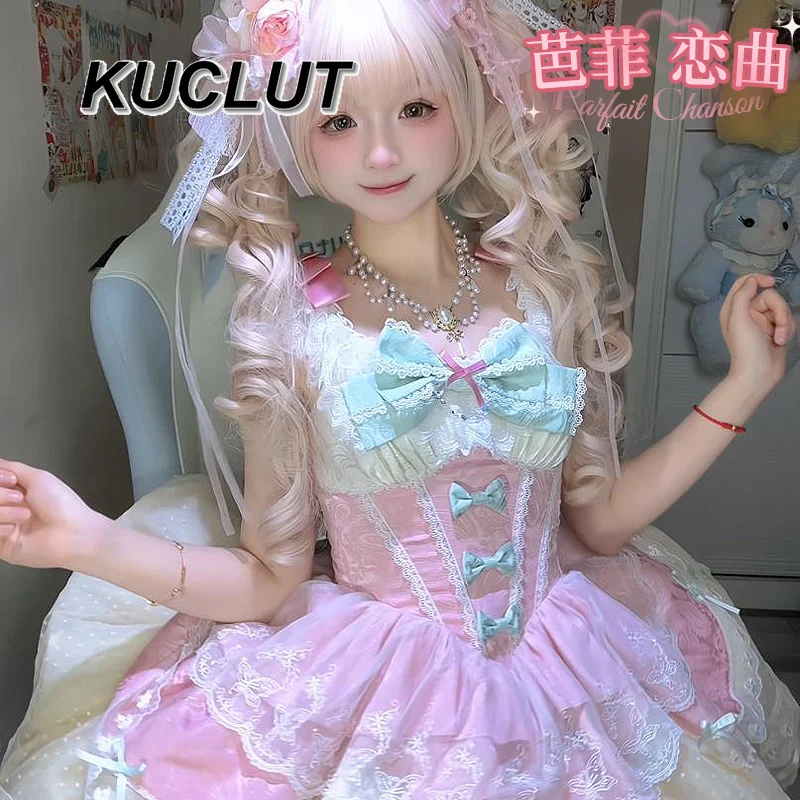 오리지널 로리타 발레 공주 스타일 우아한 JSK 스트랩 드레스 여성용 달콤하고 우아한 귀여운 볼 가운 소녀 짧은 드레스