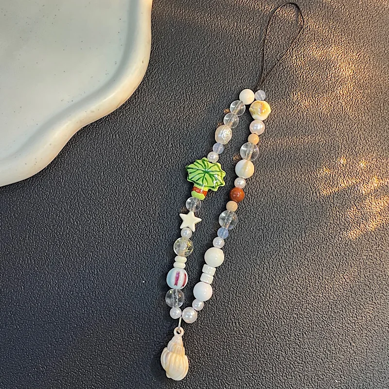 Cute Summer Coconut Tree Phone Chain Color Bead Phone Pendant Pink CCD Pendant Phone Chain Camera Pendant For iPhone 17 16