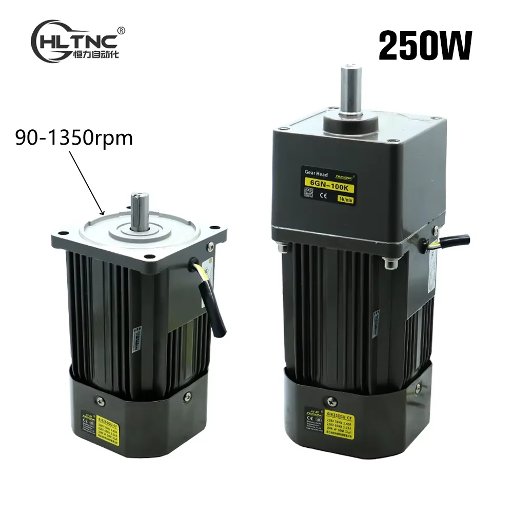 

HLTNC 250W AC 110V 220V 50 60Hz Induction Gear Motor With Speed 1400 rpm to 5rpm 104mm Flange Engine For CNC Packaging Machine