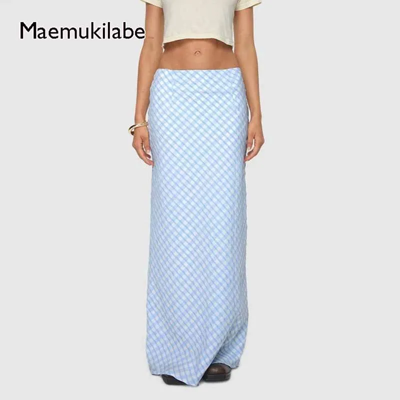 Maemukilabe y2k Plaid Slim Fit lange Schlitz hohe Taille Bodycon Röcke E-Girl 1920er Jahre Retro adrette gerade Maxi Rock Streetwear