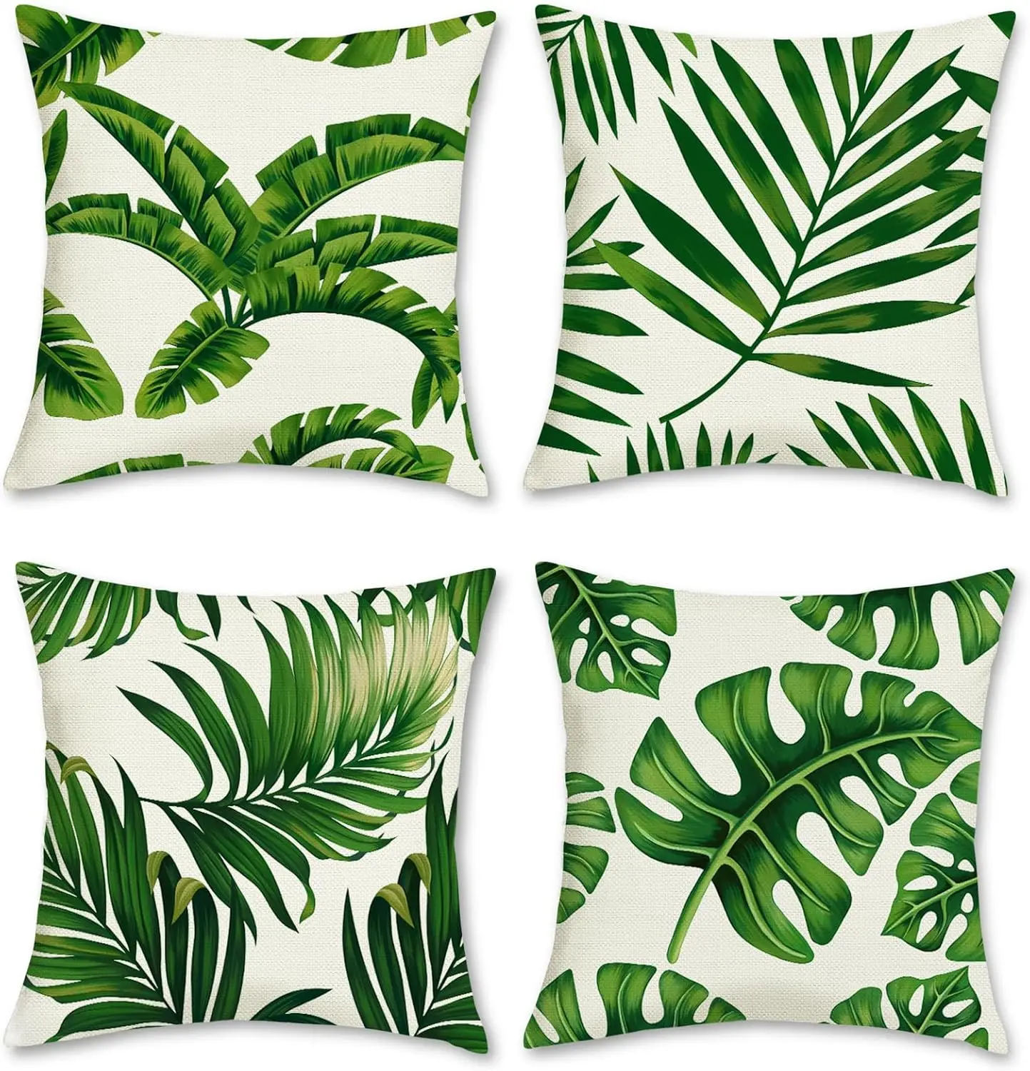 4Pcs Fresh Jungle Botanical Throw Pillow Covers with Realistic Tropical Foliage Art Cushion Cases for Balcony Patio Garden Home