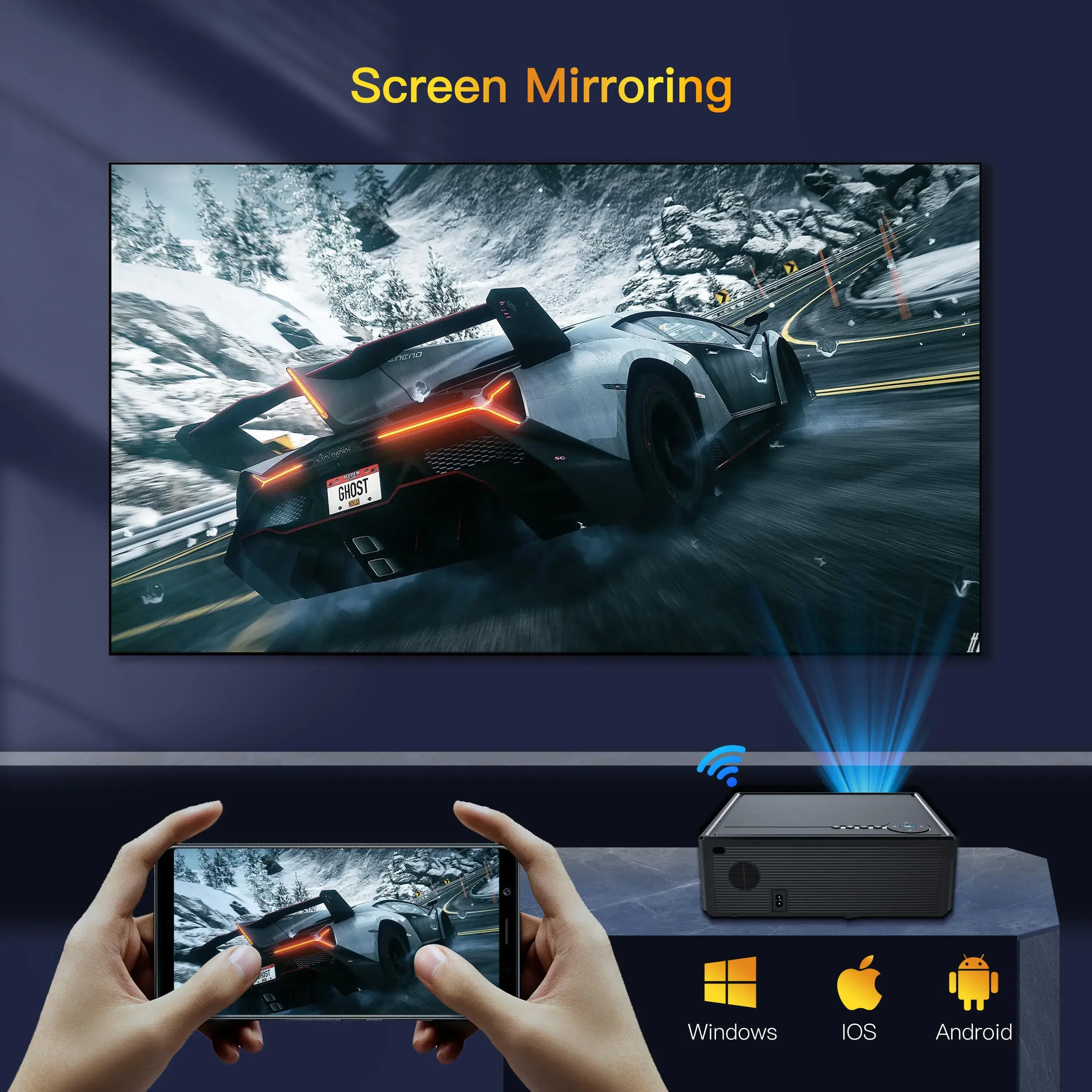 YDH-X7 LAN 4K Projector 1800 Lumens 120 Inch Android BT5.0 WiFi 6 Voice Remote Control Auto Focus Indoor Portable Projector 4K