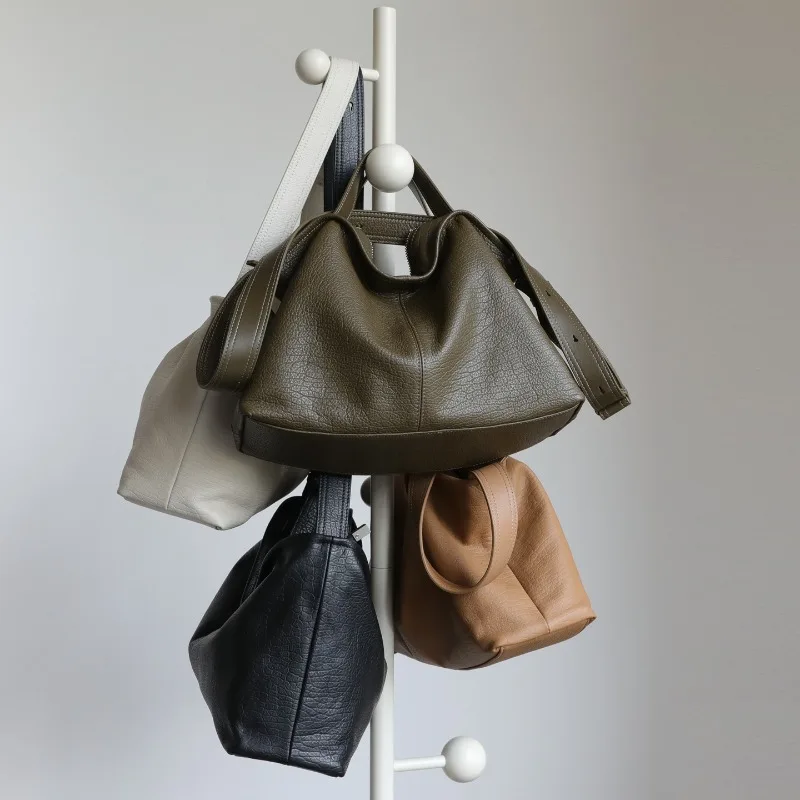 Women's Soft Slouchy Genuine Pebbled Leather Shoulder Tote Bag Convertible Crossbody Work Commute Daily Versatile