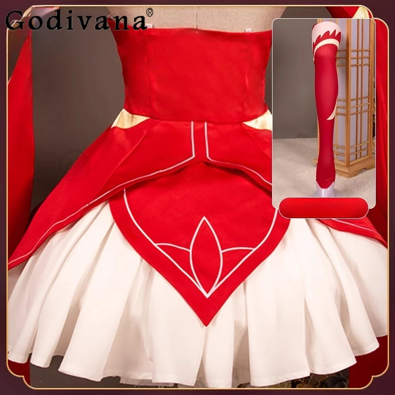 Halloween Uniform Princess Dress Set Women's Headwear Sock Accessories Red Cosplay Suits Female Anime Carnival Dress