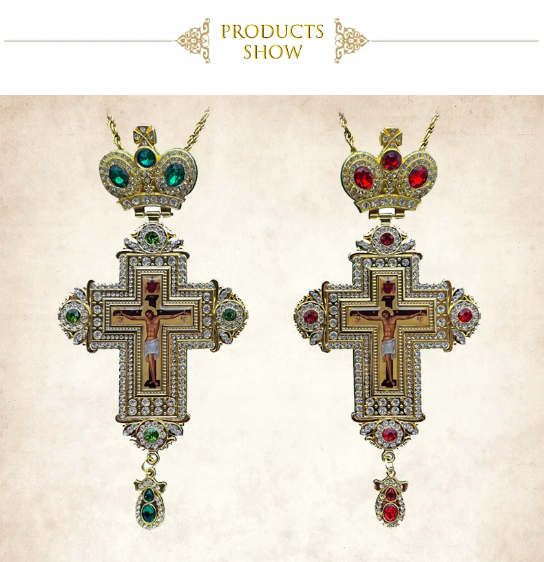 HTISOK Orthodoxe Kreuz-Halskette, Jesus-Kruzifix-Anhänger, Goldkette, religiöser Schmuck, mit orthodoxem Kreuz. – Detail 4