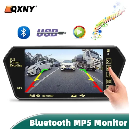 Pantalla LCD de 7 pulgadas, Monitor de estacionamiento con espejo Full HD, Bluetooth, USB, reproductor de vídeo FM, pantalla automática para cámara trasera de respaldo de coche