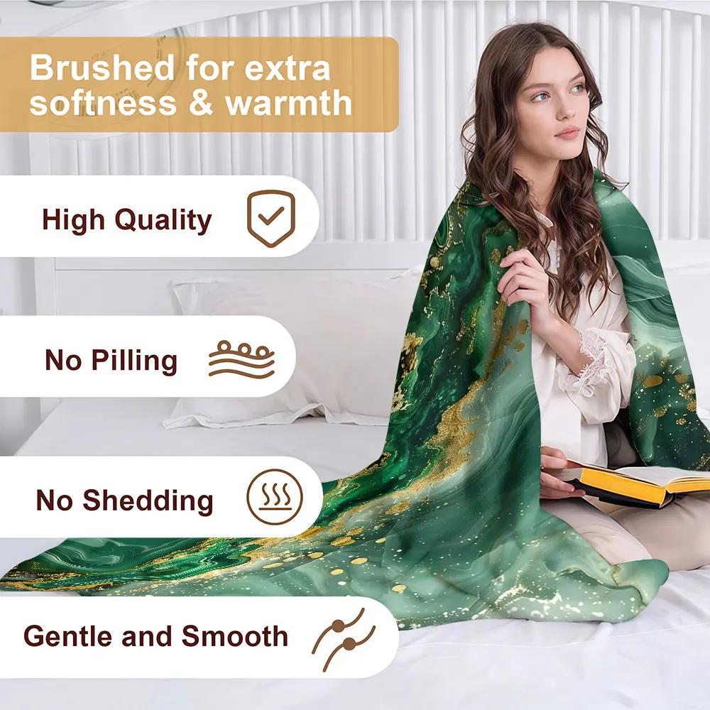 Emerald Kintsugi Agate Soft Warm Flannel Blanket Lightweight Cozy Christmas Halloween Home Decor Room