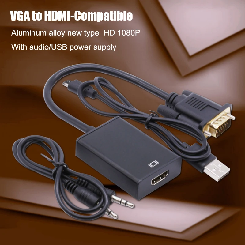 VGA to HDMI-Compatible Converter Cable Adapter 1080P Audio Power Input for HDTV Monitor Projector PC Laptop TV-BOX