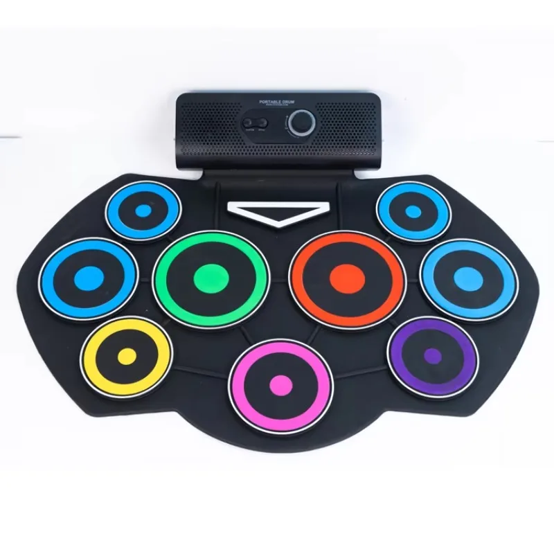 

2025 Electric Drum Set Midi Colorful 9 Practice Drum Pad Percussion Music Instrument Smart Hand Roll Up Drums