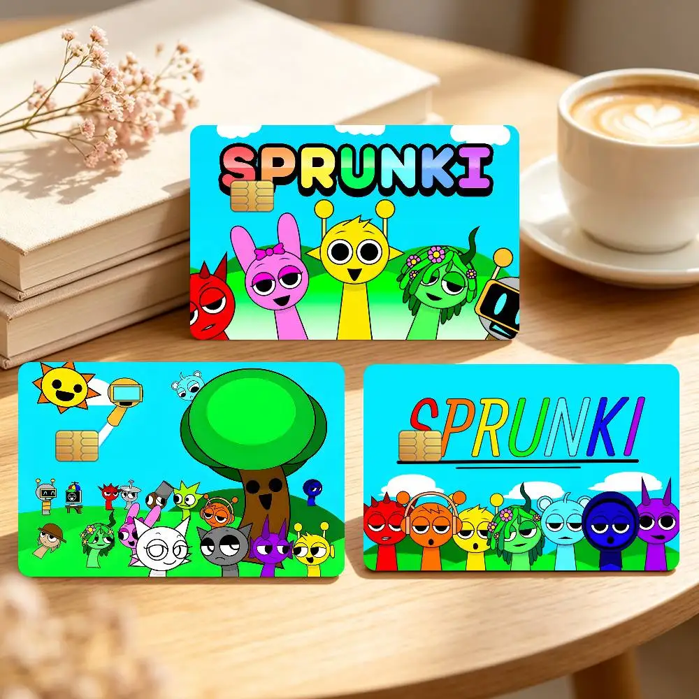 Game S-Sprunki Oren Cartoon Credit Card Skin Stickers For Bank Bus Metro Cards Waterproof Anti-Scratch Gift 4PCS