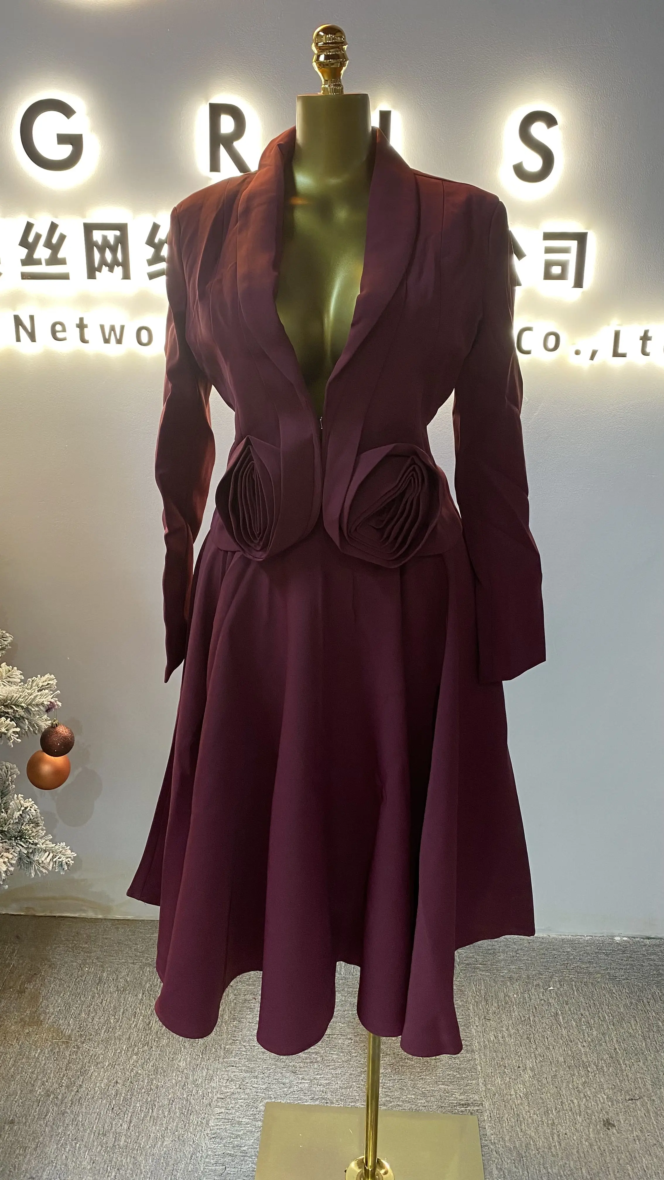 

Women's floral pleated style suit collar faux two-piece set elegant and high-end summer palace-style long skirt-GZXX118