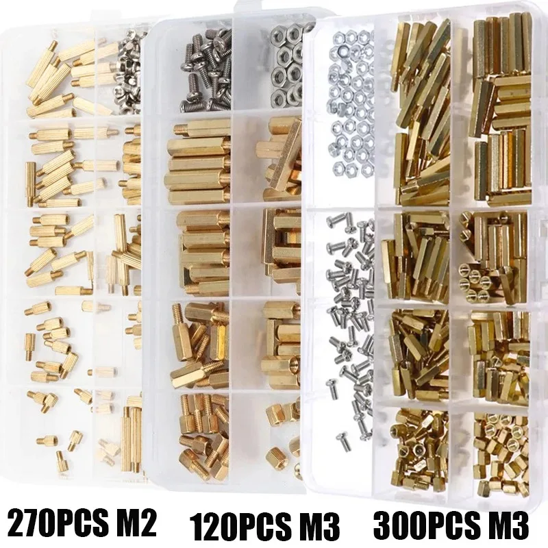 120/270/300 шт. M2 M3 латунный промежуточный винт, шестигранная стойка разделители материнской платы, разделители печатной платы, гайка, мужская, женская
