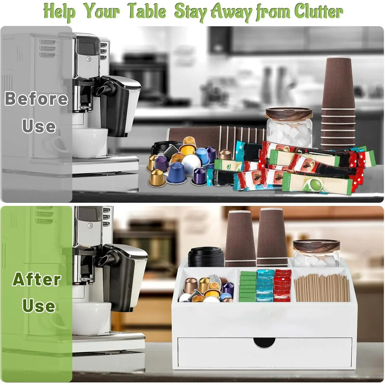 

Coffee Counter Organizer Wooden Sugar Basket Multipurpose Desk Coffee Counter Organizer With Drawer For Dorm Studio Breakroom