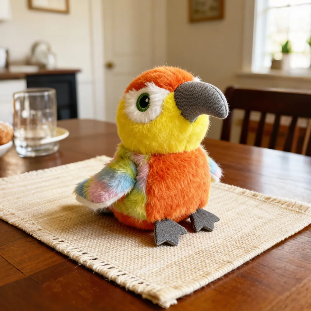 Simulated Plush Bird Cat Interactive Toy Rechargeable Talking Repeating Singing Bird Pendant with Flapping Wings Pet Toy