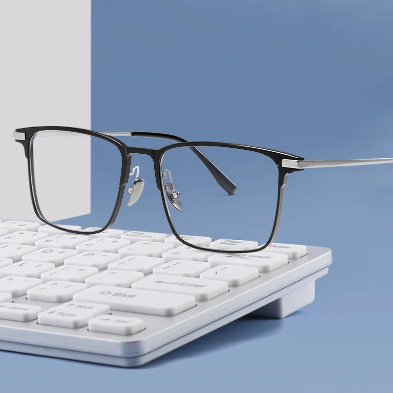BEMORE Square Prescription Eyeglasses For Men Photochromic Anti Blue Light Metal Multifocal Glasses Progressive