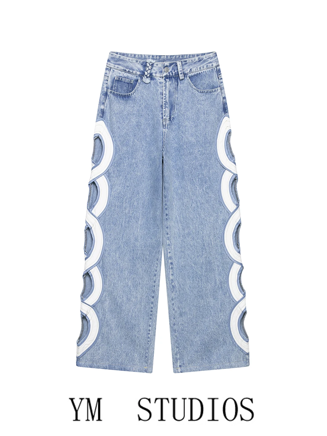 High Waist Straight Leg Denim Jeans Women's Summer Fashion Street Snapshots Hollow out Meat Wide Leg Pants Ladies Jeans
