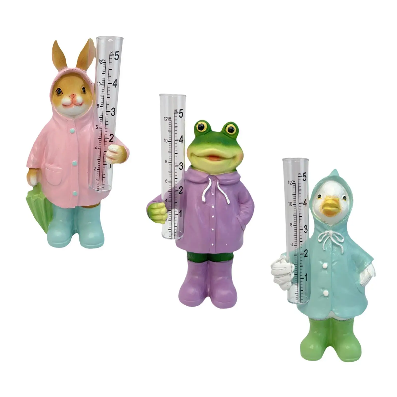 Garden Rain Gauge Animal Statue Rainfall Gauge Measurement Tube Water Measuring Tool Resin Figurine for Patio Lawn Backyard