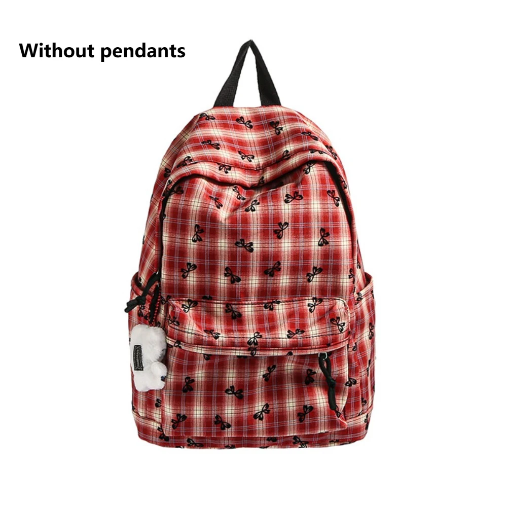 

Portable Cute Bowknot School Bag Large Capacity Lightweight Student Rucksack Plaid Bowknot Backpack Sutdents