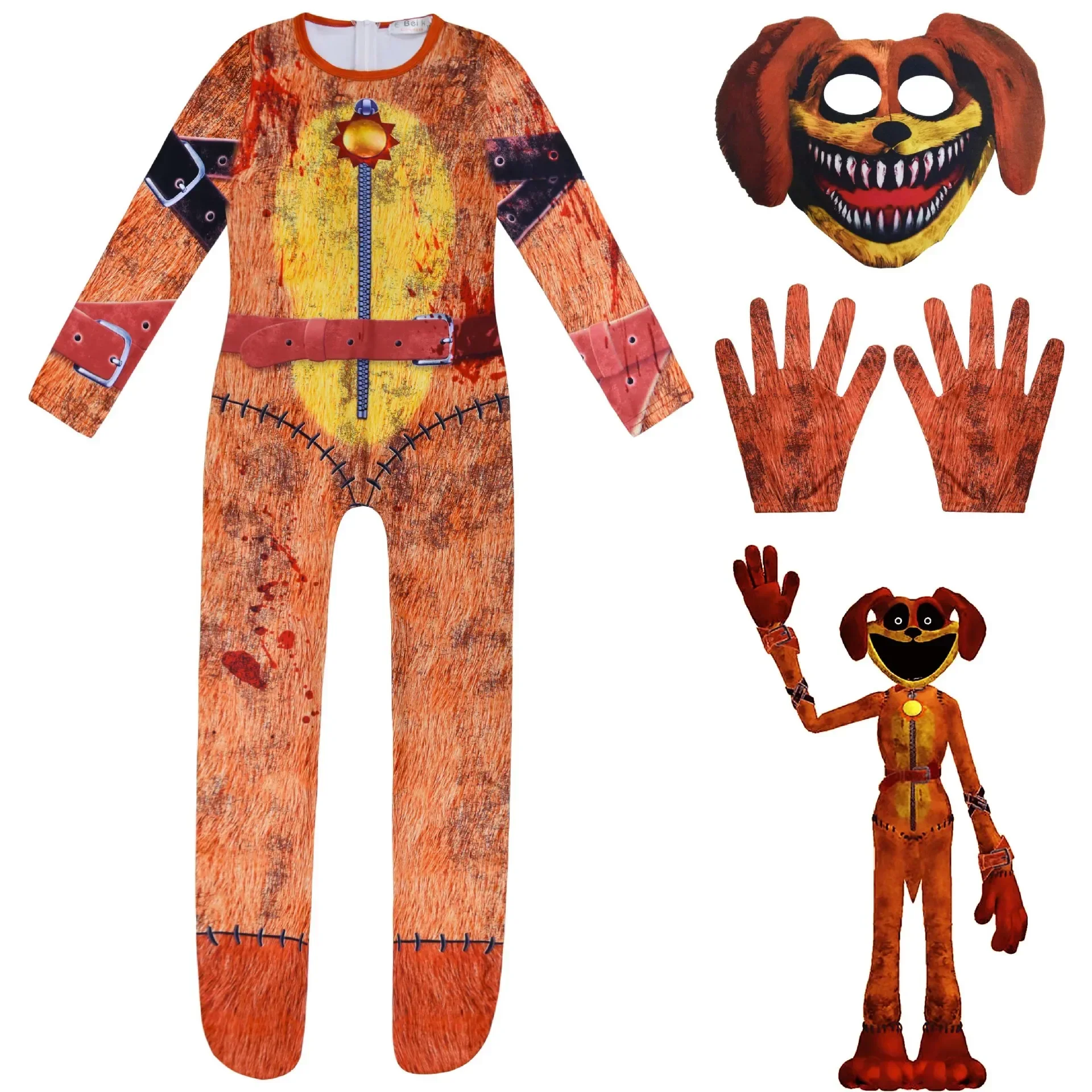 2025halloween Costume d'Halloween Horrible Catnap Cosplay pour Enfants, Costume Effrayant Dogday, Combinaison, Masque, Gants