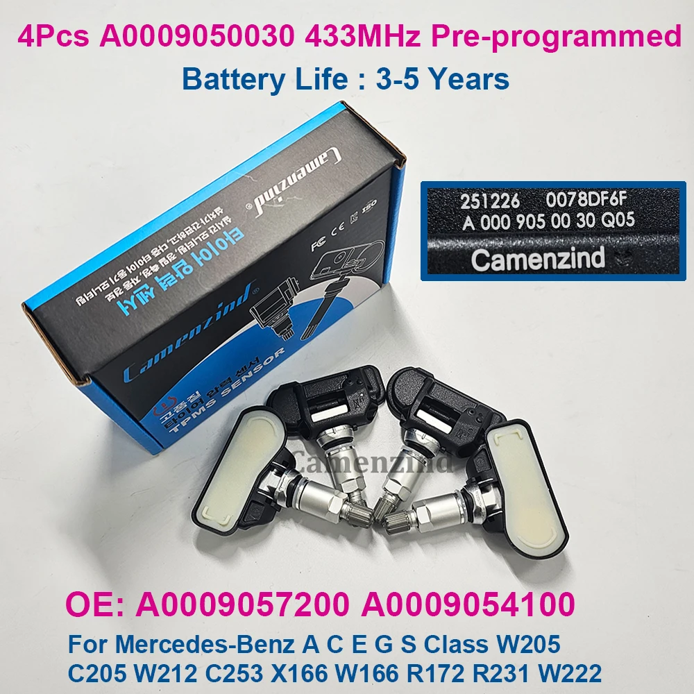 

﻿ 4Pcs TPMS Sensors A0009050030 A0009057200 0009050030 433MHZ For Mercedes-Benz A C E G S Class W205 C205 C300 W212 C253 X166